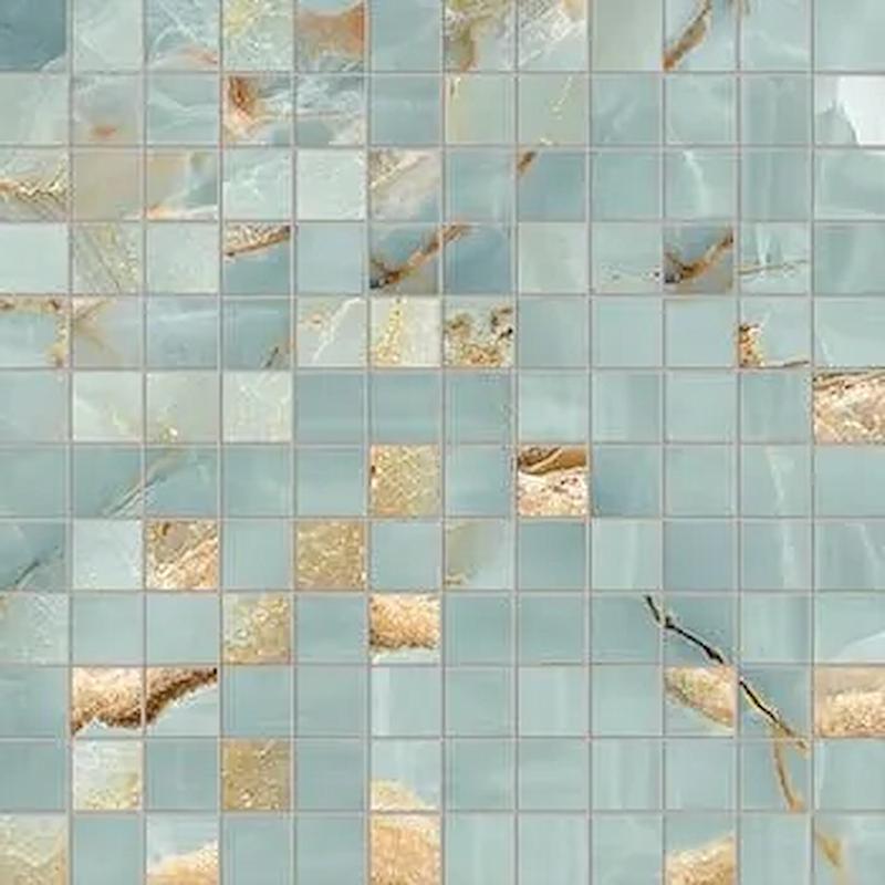 Imola THE ROOM Mosaico Onyx Aqua Blue Gold 30x30 cm 6.5 mm Mat